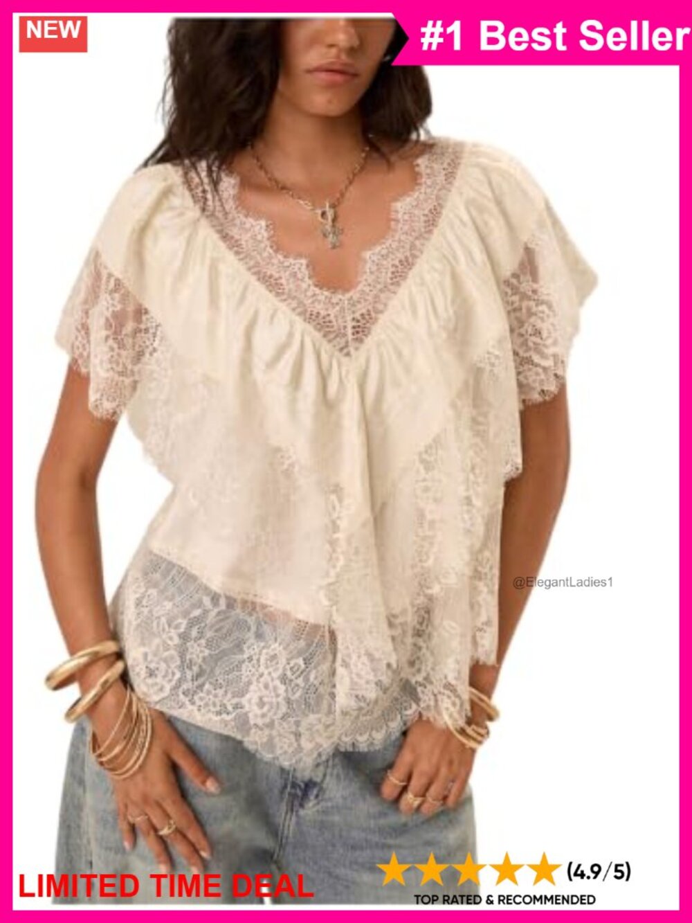 Satin Lace V Neck Blouse Dressy Casual Flowy Top